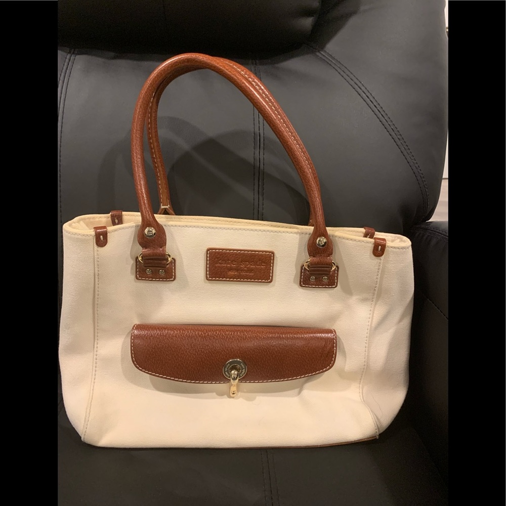 Kate Spade Material and Leather Bag. Red inside
